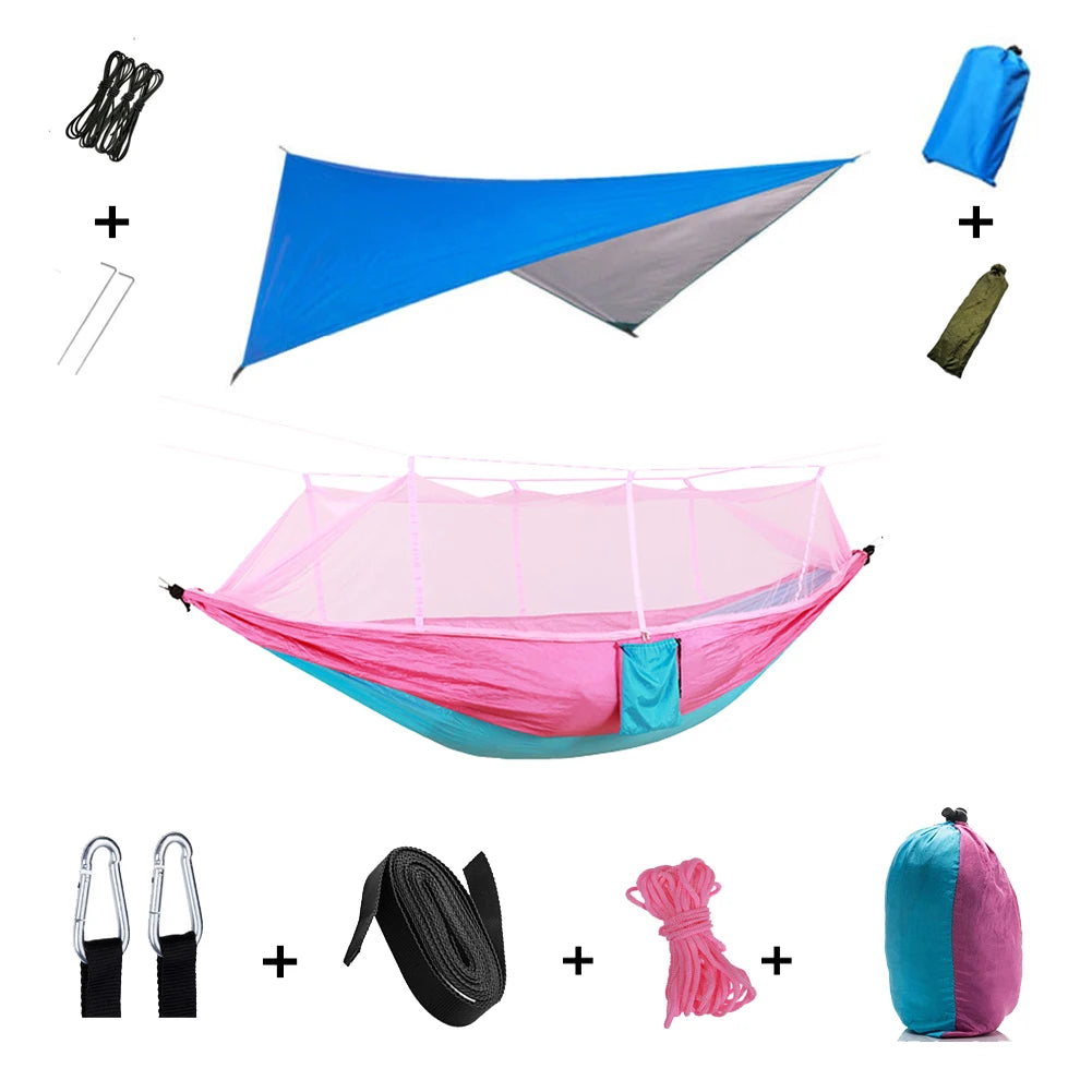 Anti Mosquito Outdoor Camping Hammock With Rain Tent Portable Two Person Shelter