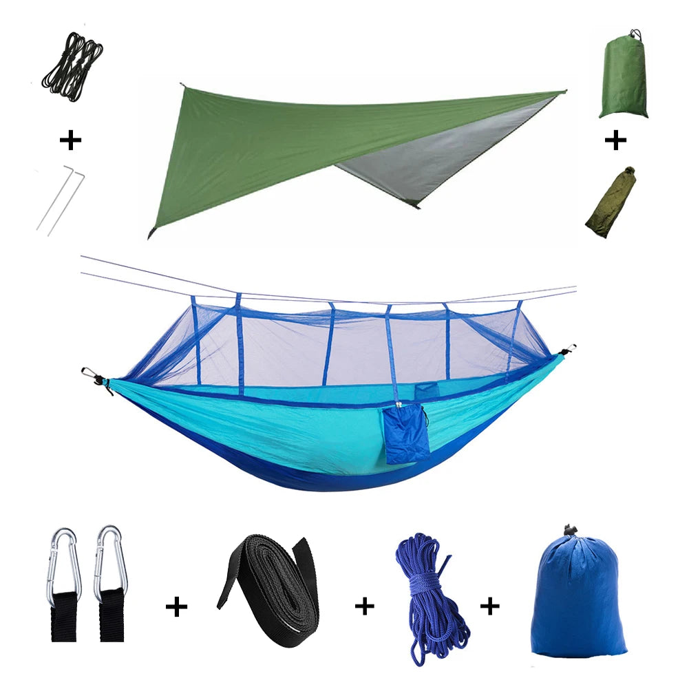 Anti Mosquito Outdoor Camping Hammock With Rain Tent Portable Two Person Shelter