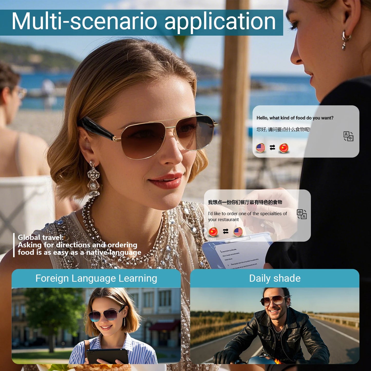 LIGE UV400 Polarized Sunglasses Smart Glasses for Men and Women with AI Translation Bluetooth Call and Voice Assistant Features