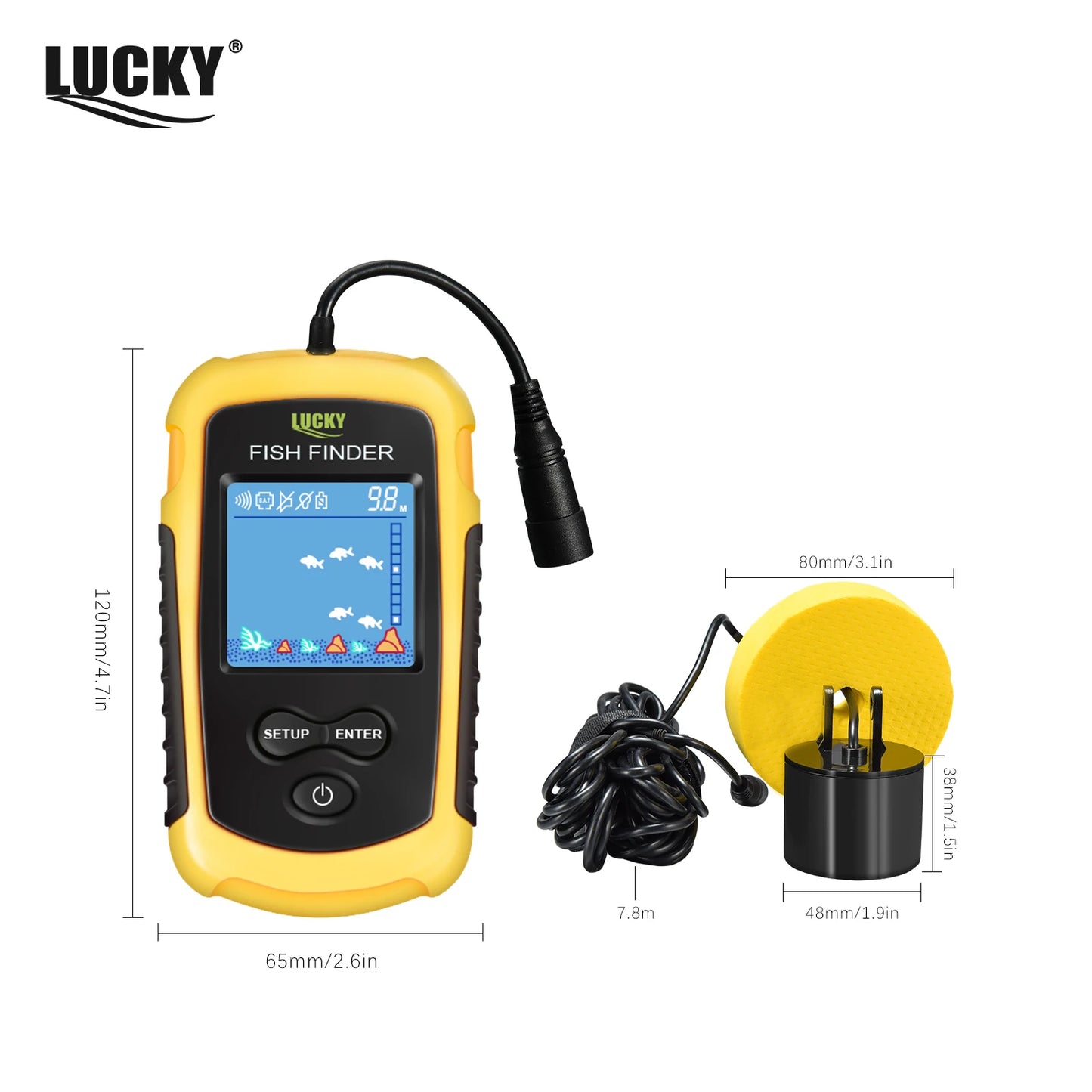 FFC1108-1 Portable Sonar Fish Finder 100M Depth Capability 45 Degrees Sonar Coverage Echo Sounder Alarm for Lake and Sea Fishing