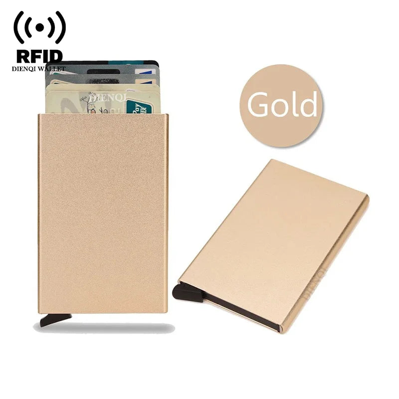 Rfid Credit Card Holder Metal Thin Slim Smart Wallet for Men and Women Minimalist Small Black Purse Mini Wallets