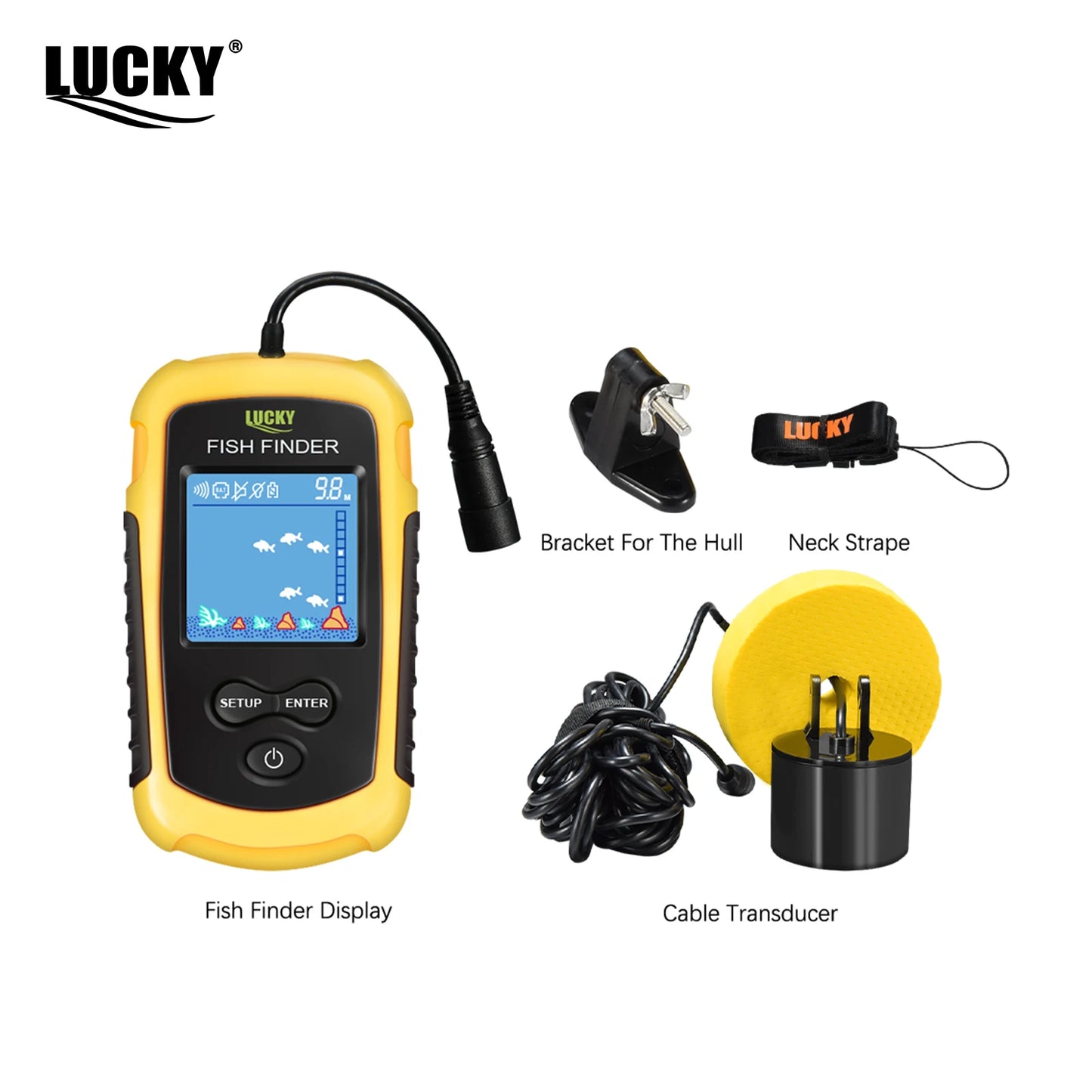 FFC1108-1 Portable Sonar Fish Finder 100M Depth Capability 45 Degrees Sonar Coverage Echo Sounder Alarm for Lake and Sea Fishing
