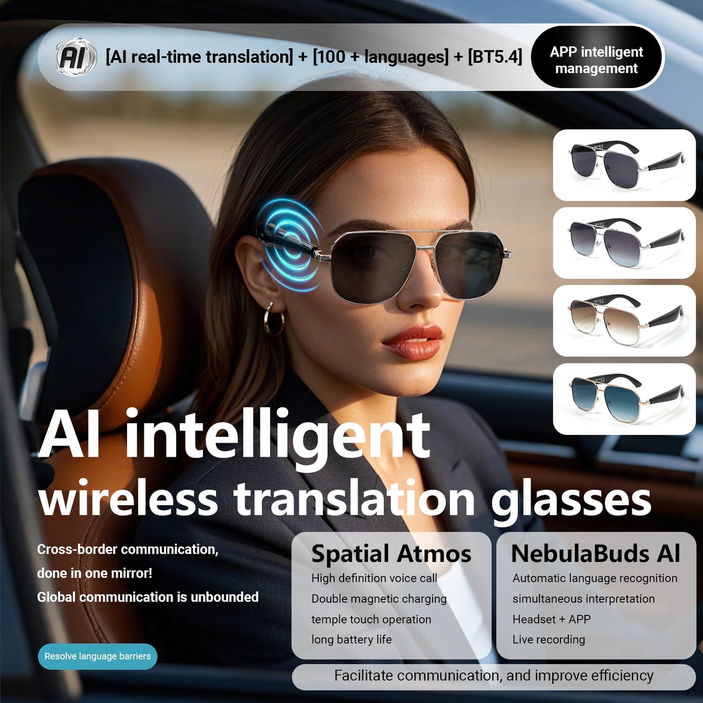 LIGE UV400 Polarized Sunglasses Smart Glasses for Men and Women with AI Translation Bluetooth Call and Voice Assistant Features