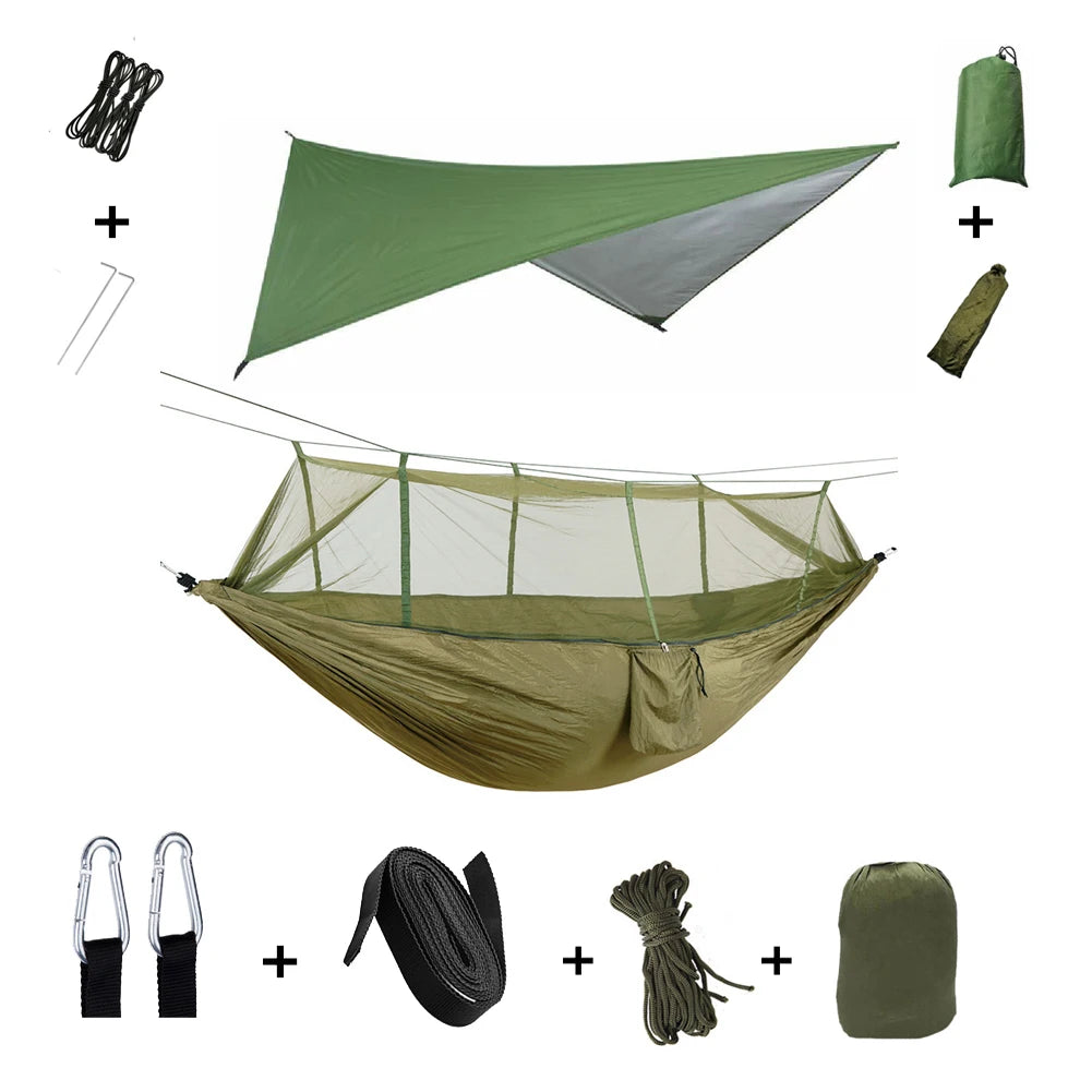 Anti Mosquito Outdoor Camping Hammock With Rain Tent Portable Two Person Shelter