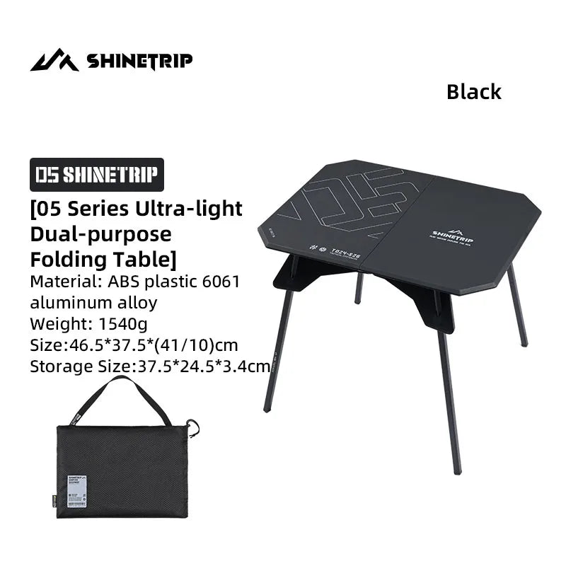 ShineTrip 05 Series Ultralight Dual Purpose Outdoor Camping Portable Folding Table with ABS Desktop and Aluminum Stand