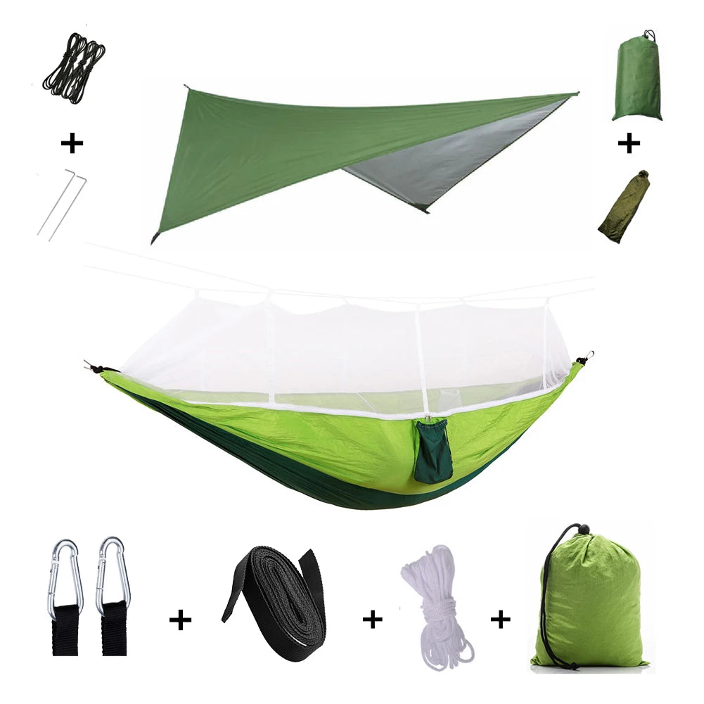 Anti Mosquito Outdoor Camping Hammock With Rain Tent Portable Two Person Shelter