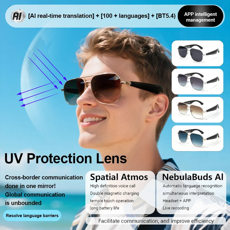 LIGE UV400 Polarized Sunglasses Smart Glasses for Men and Women with AI Translation Bluetooth Call and Voice Assistant Features
