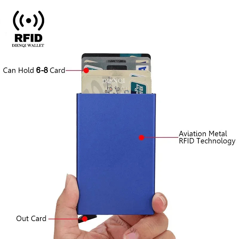 Rfid Credit Card Holder Metal Thin Slim Smart Wallet for Men and Women Minimalist Small Black Purse Mini Wallets
