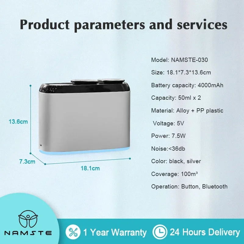 100m³ USB Charge Home Aroma Diffuser Room Fragrance Air Freshener Double Nozzle Set Two Scents Bluetooth App