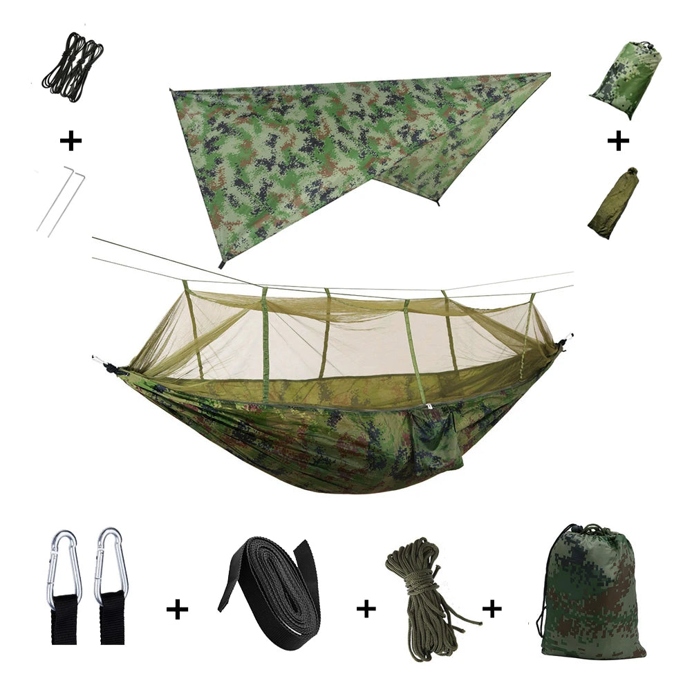 Anti Mosquito Outdoor Camping Hammock With Rain Tent Portable Two Person Shelter