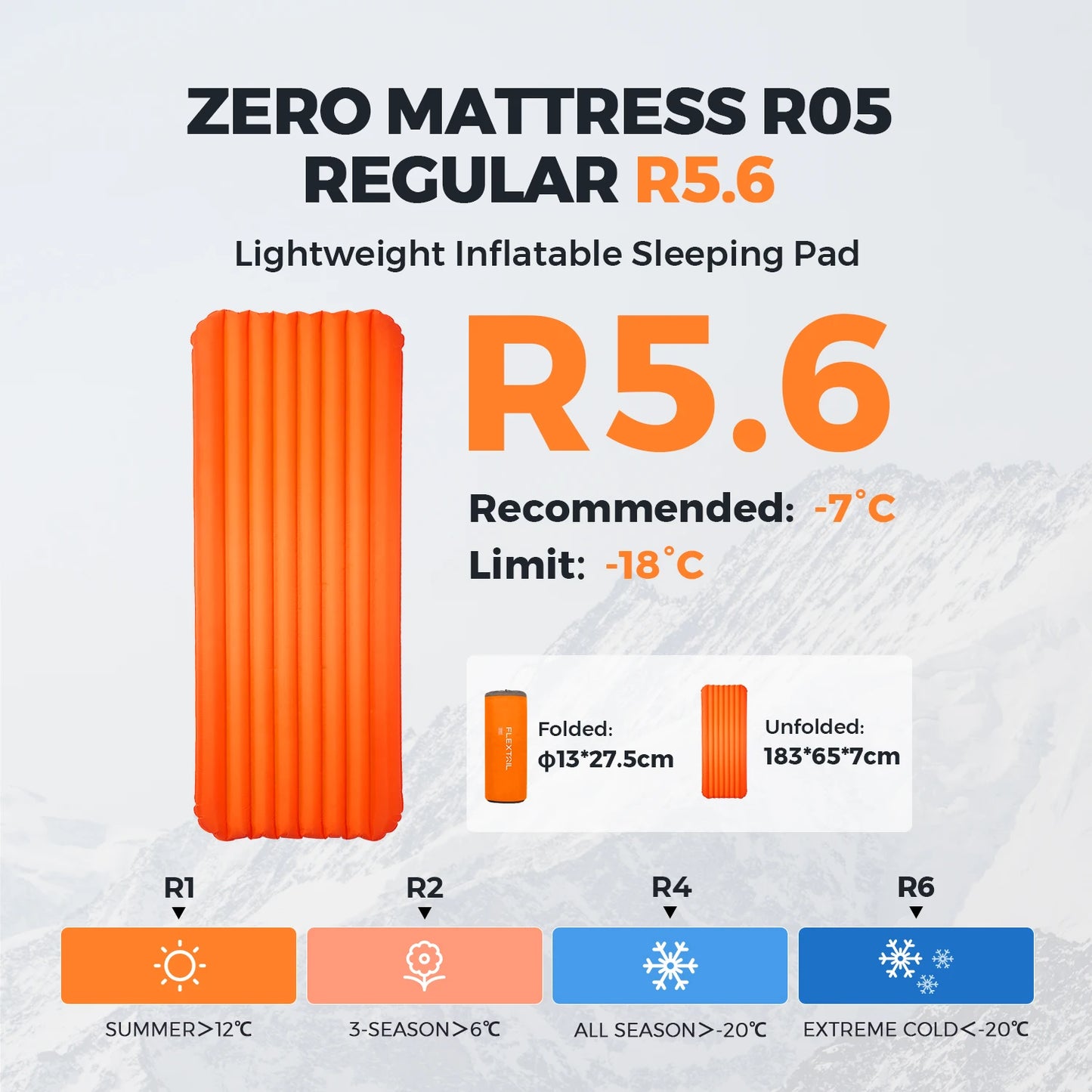 Flextail Zero Mattress Plus 196cm Insulated Sleeping Pad with 5.6 R Value Ultralight Inflatable Camping Mat