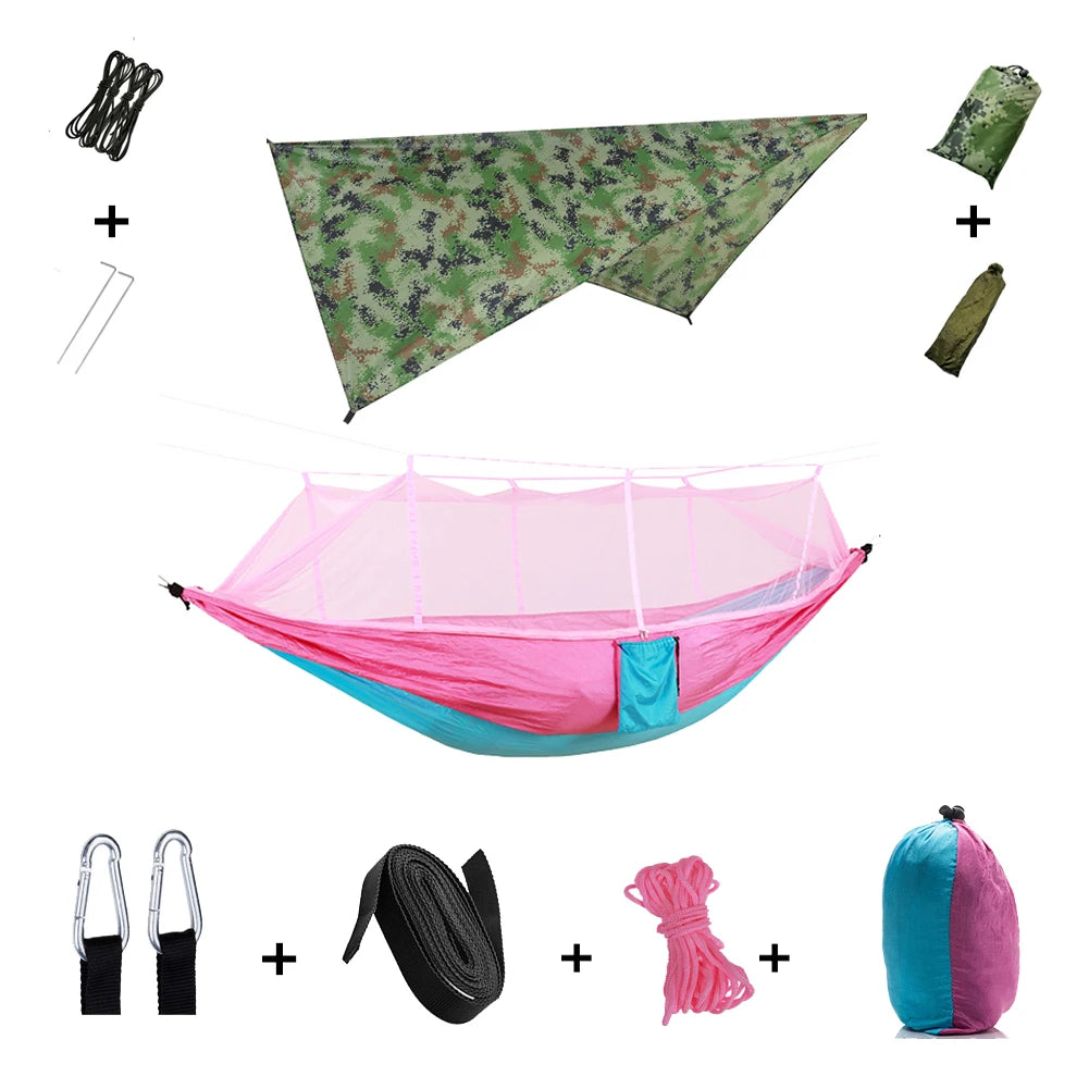 Anti Mosquito Outdoor Camping Hammock With Rain Tent Portable Two Person Shelter