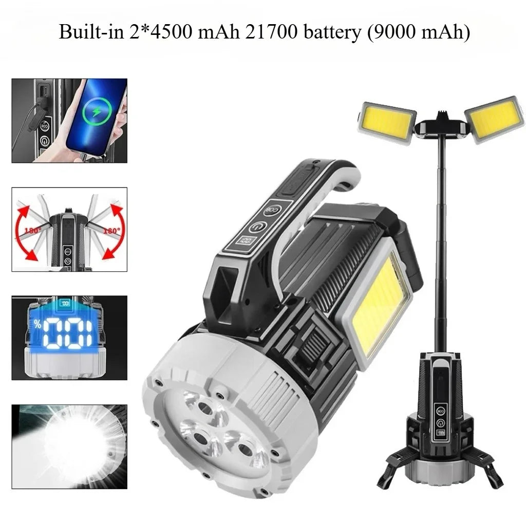 SQ G18 3700LM Dual Light Work Light 9000mAh IPX4 LED Torch with Digital Display and 9 Modes for Camping Jobsite and Emergency