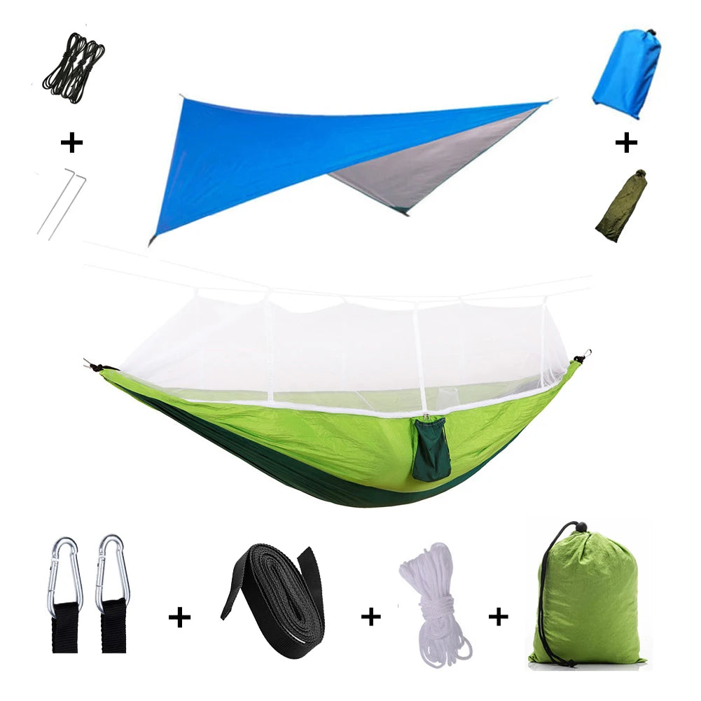 Anti Mosquito Outdoor Camping Hammock With Rain Tent Portable Two Person Shelter