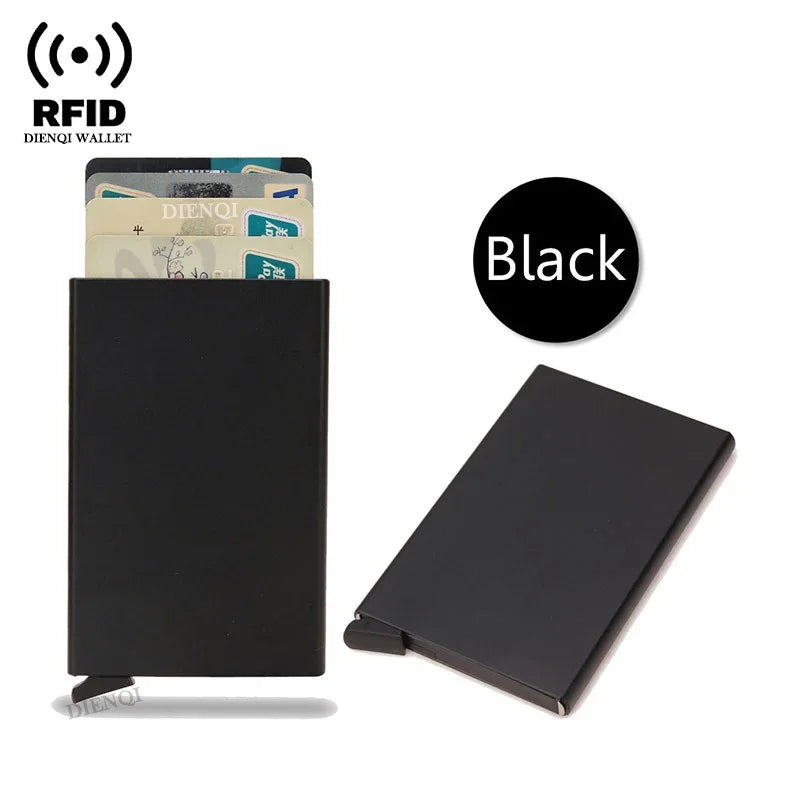 Rfid Credit Card Holder Metal Thin Slim Smart Wallet for Men and Women Minimalist Small Black Purse Mini Wallets
