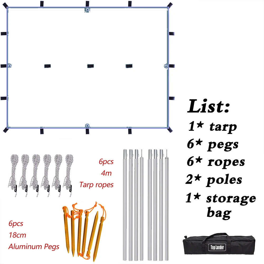 Waterproof Tent Tarp with 19 Hang Points Survival Tent for Outdoor Camping Tactical Sun Shelter Lightweight Sunshade Awning 4x4 3x4 3x3