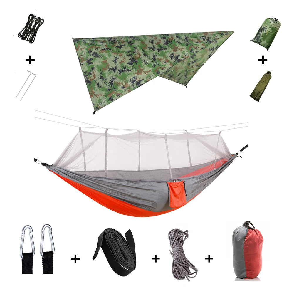 Anti Mosquito Outdoor Camping Hammock With Rain Tent Portable Two Person Shelter