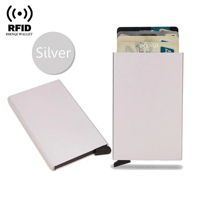 Rfid Credit Card Holder Metal Thin Slim Smart Wallet for Men and Women Minimalist Small Black Purse Mini Wallets