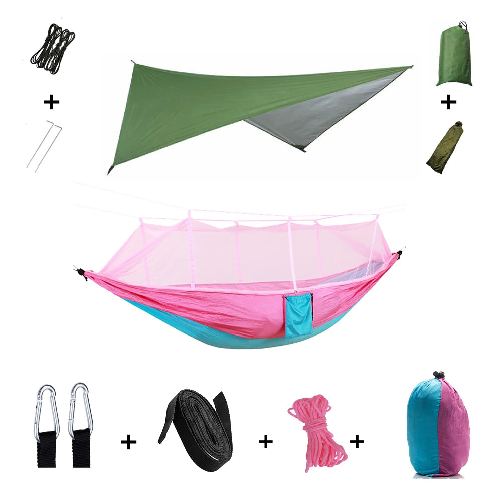 Anti Mosquito Outdoor Camping Hammock With Rain Tent Portable Two Person Shelter