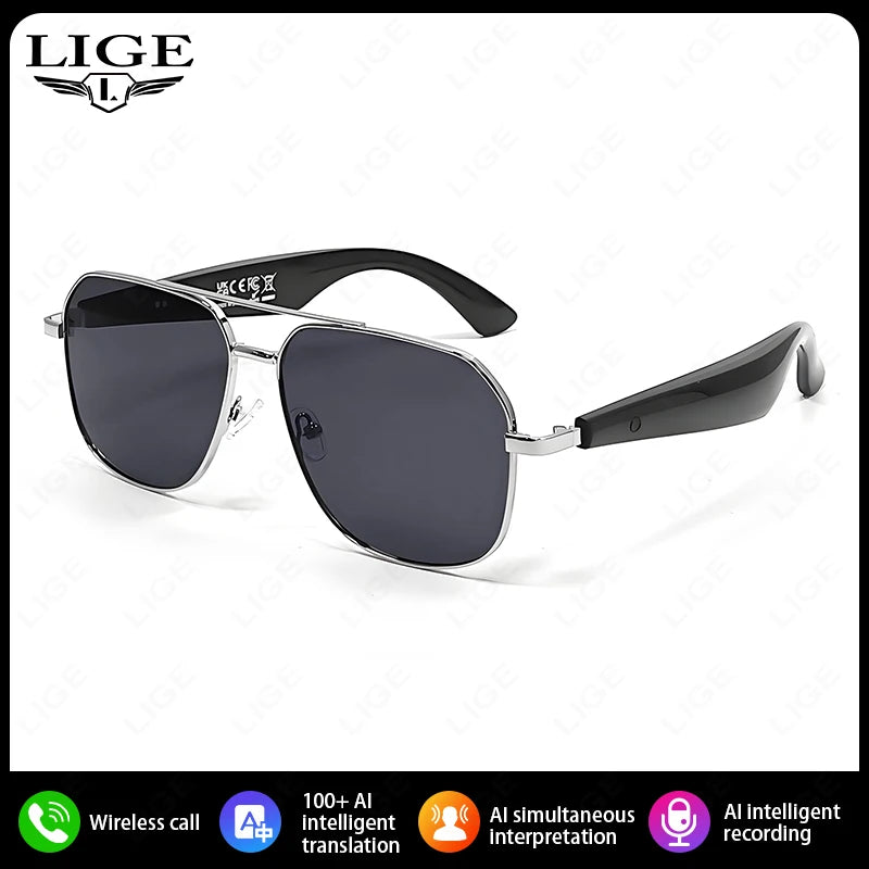 LIGE UV400 Polarized Sunglasses Smart Glasses for Men and Women with AI Translation Bluetooth Call and Voice Assistant Features