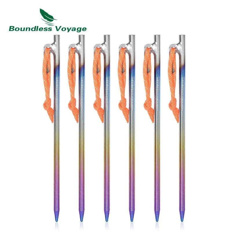 Boundless Voyage 6pcs Heavy Duty Titanium Alloy Camping Tent Stakes Peg for Outdoor Trip Hiking Gardening Ti4013P