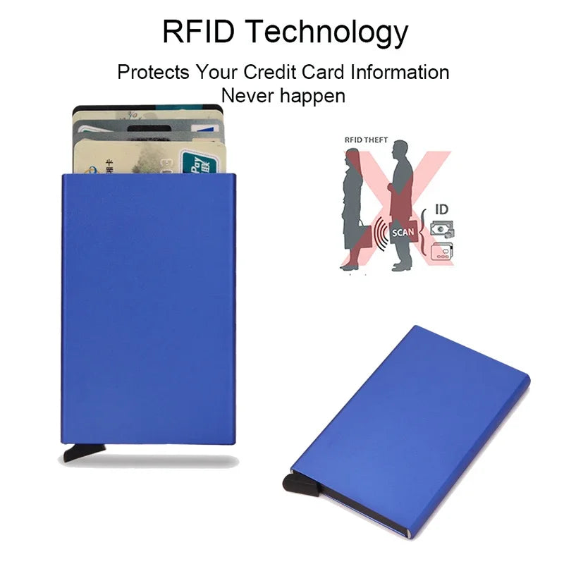 Rfid Credit Card Holder Metal Thin Slim Smart Wallet for Men and Women Minimalist Small Black Purse Mini Wallets