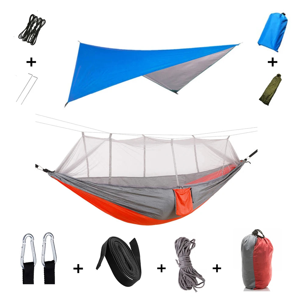 Anti Mosquito Outdoor Camping Hammock With Rain Tent Portable Two Person Shelter
