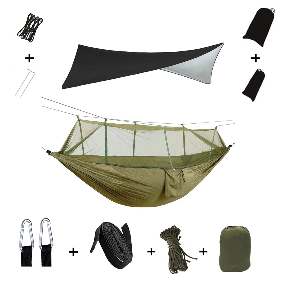 Anti Mosquito Outdoor Camping Hammock With Rain Tent Portable Two Person Shelter
