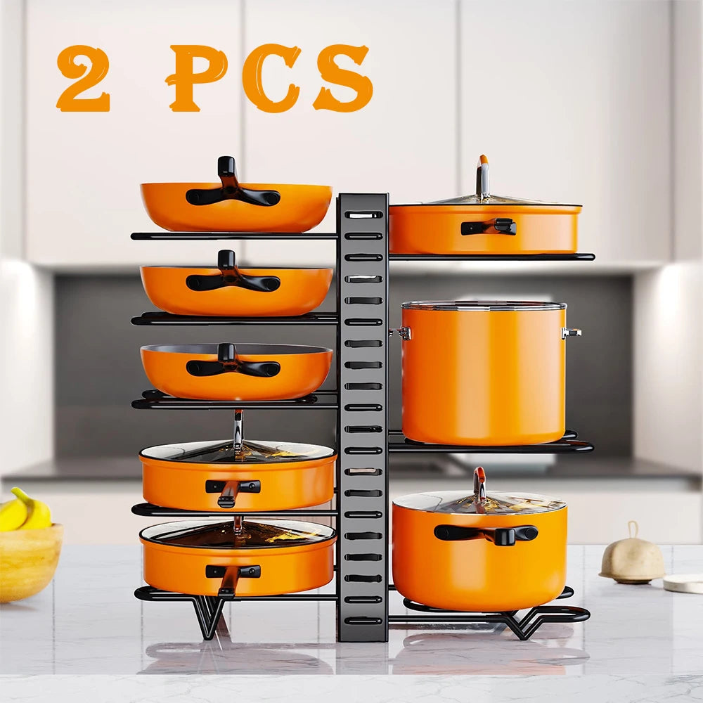 2 Pack Pot Rack Organizers Kitchen Organization and Storage Rack Adjustable Pot Lid Holders and Pan Rack