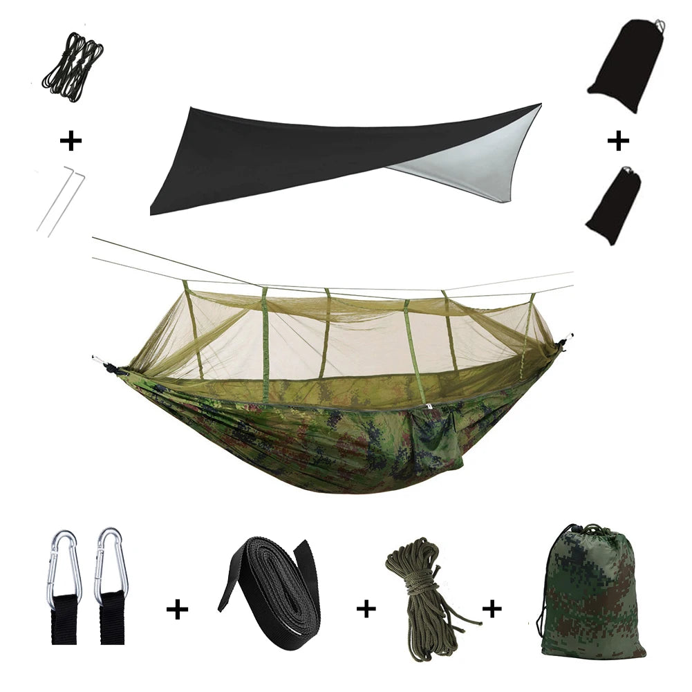 Anti Mosquito Outdoor Camping Hammock With Rain Tent Portable Two Person Shelter