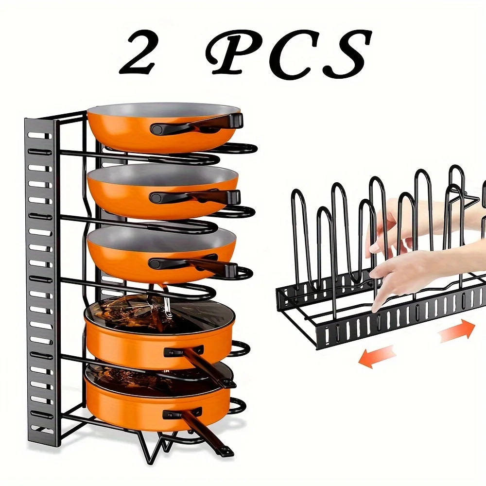 2 Pack Pot Rack Organizers Kitchen Organization and Storage Rack Adjustable Pot Lid Holders and Pan Rack