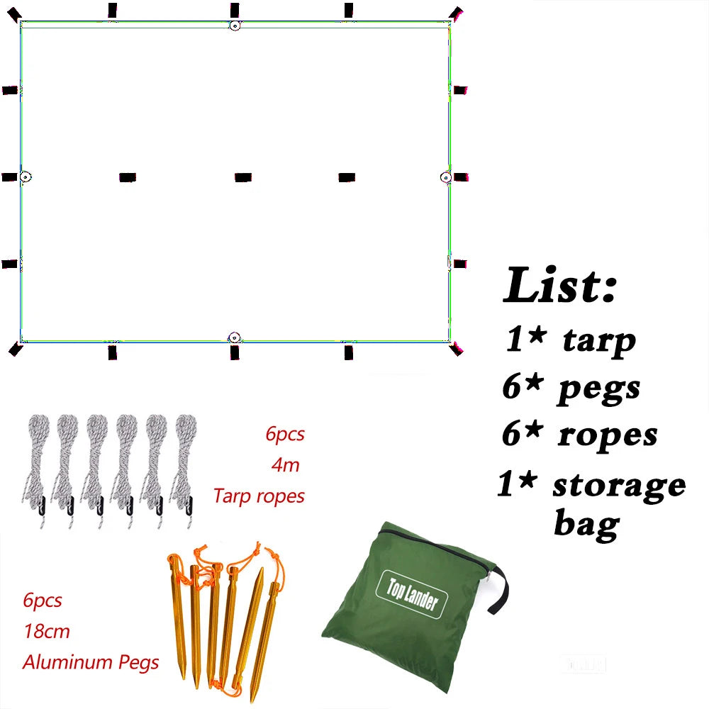 Waterproof Tent Tarp with 19 Hang Points Survival Tent for Outdoor Camping Tactical Sun Shelter Lightweight Sunshade Awning 4x4 3x4 3x3