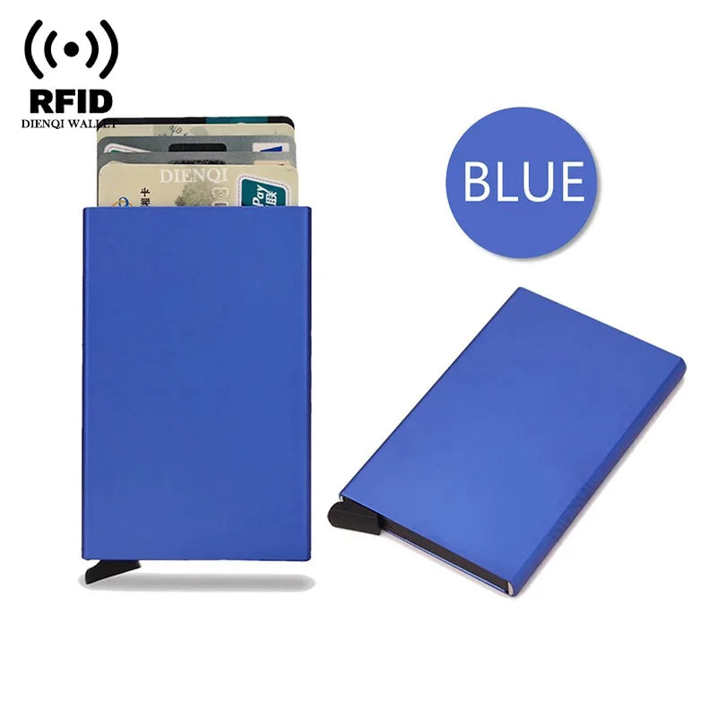 Rfid Credit Card Holder Metal Thin Slim Smart Wallet for Men and Women Minimalist Small Black Purse Mini Wallets
