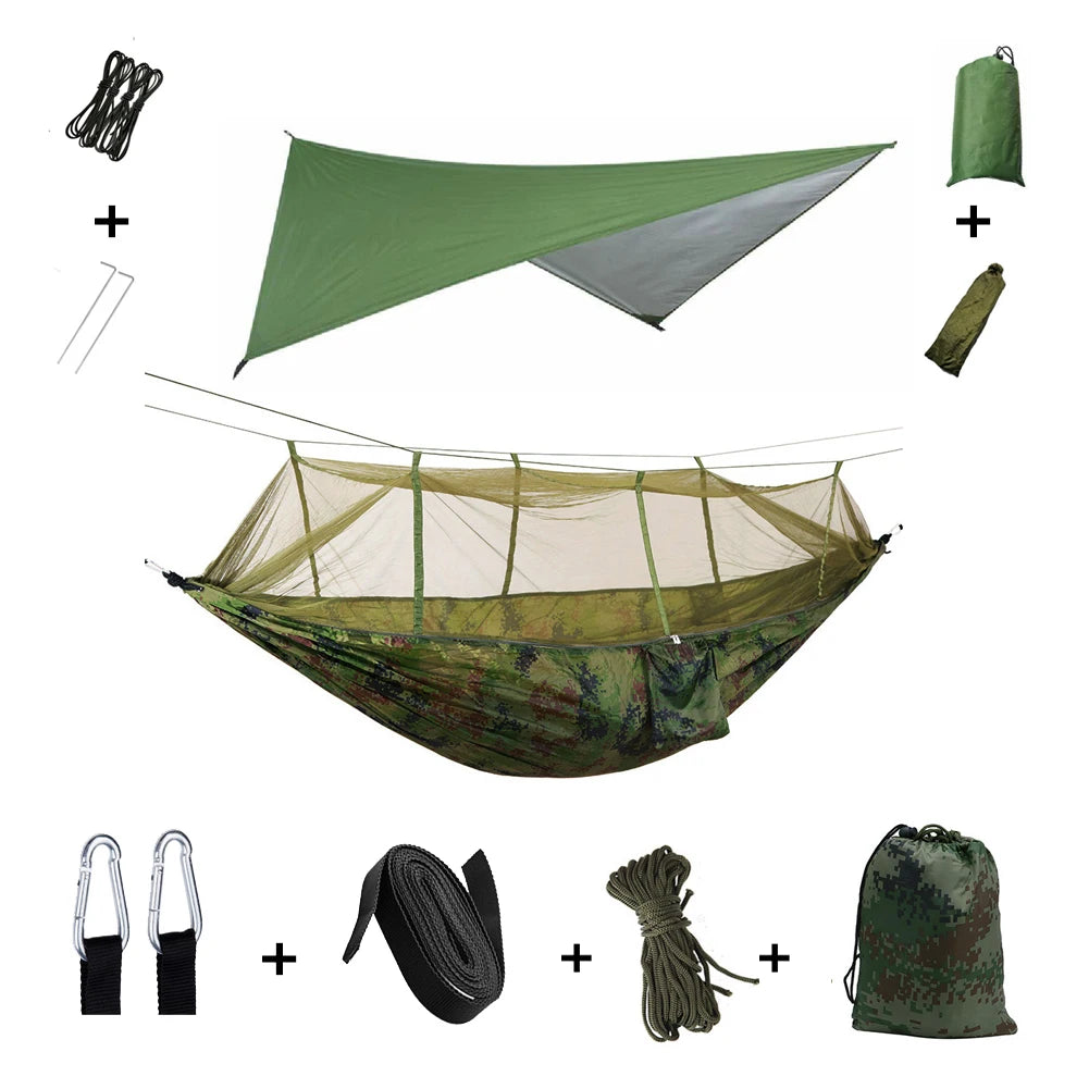 Anti Mosquito Outdoor Camping Hammock With Rain Tent Portable Two Person Shelter