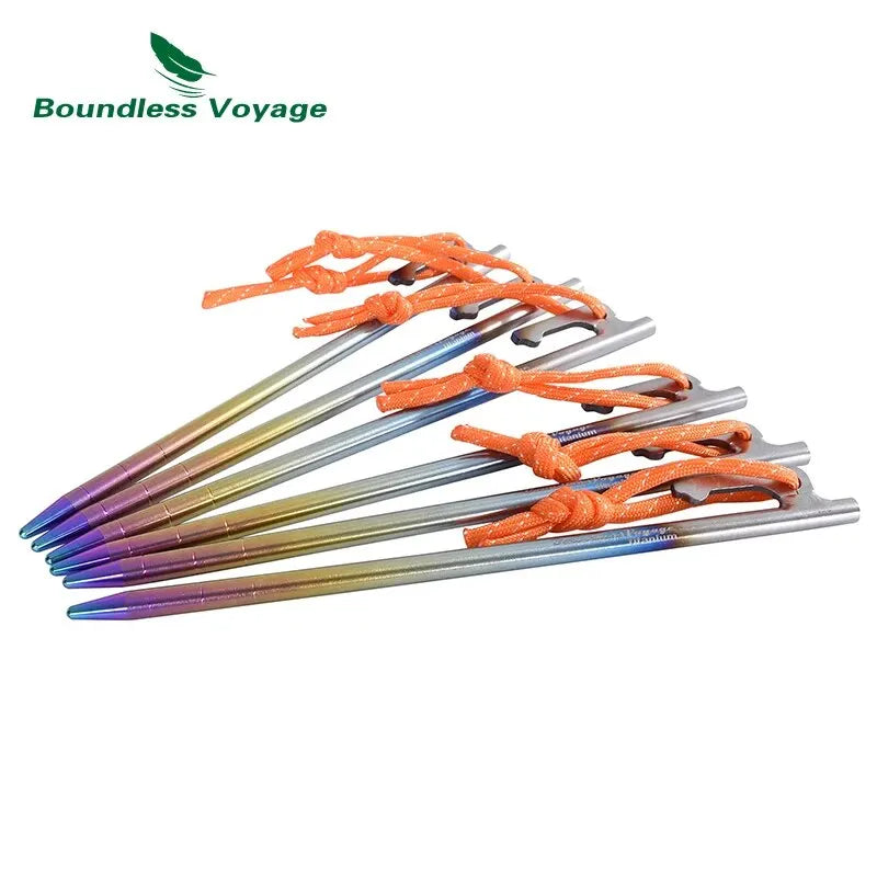 Boundless Voyage 6pcs Heavy Duty Titanium Alloy Camping Tent Stakes Peg for Outdoor Trip Hiking Gardening Ti4013P