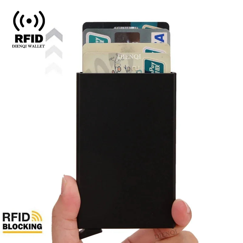 Rfid Credit Card Holder Metal Thin Slim Smart Wallet for Men and Women Minimalist Small Black Purse Mini Wallets