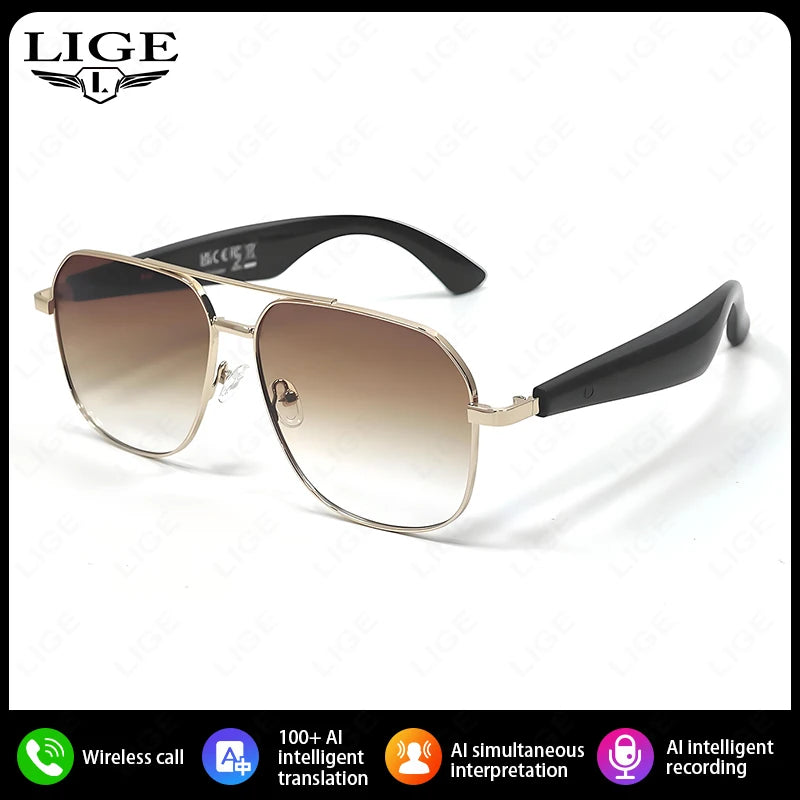 LIGE UV400 Polarized Sunglasses Smart Glasses for Men and Women with AI Translation Bluetooth Call and Voice Assistant Features