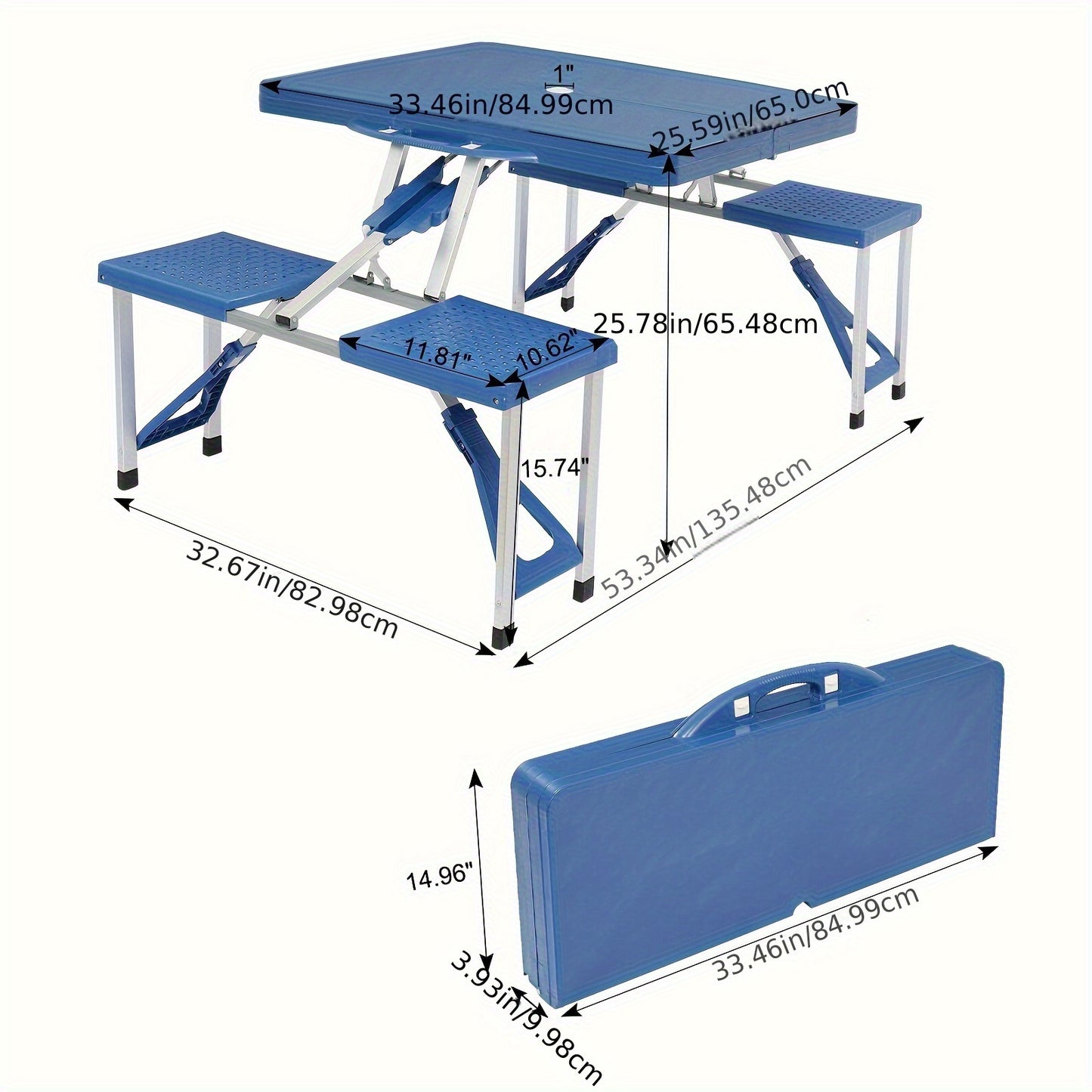 Blue Plastic Silvery Aluminum Alloy Camping Integrated Table And Chair 53.35 x 32.68 x 25.79 Inch 110.23 LB