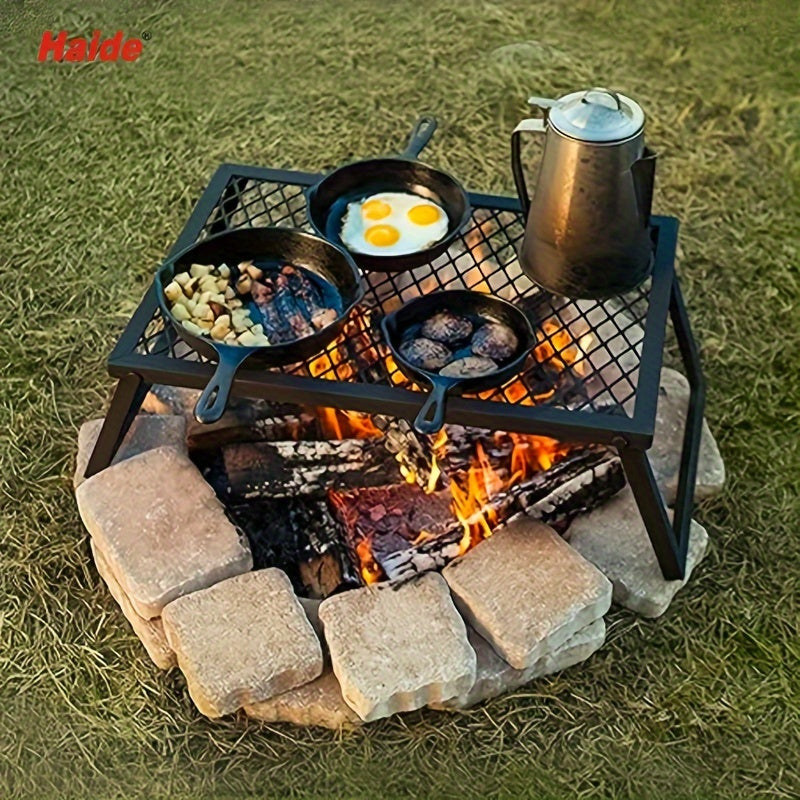 Heavy Duty Bonfire Grill and Firewood Rack with Kitchen Shelf Durable 2 Point 0 Thick Steel Ideal for Outdoor Camping Picnics RV Parties and Heating Includes Food Clips and Cleaning Cloth Men's Gift BBQ Grill