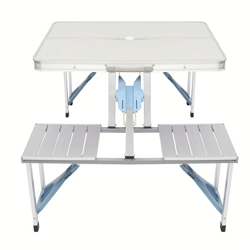 Blue Plastic Silvery Aluminum Alloy Camping Integrated Table And Chair 53.35 x 32.68 x 25.79 Inch 110.23 LB