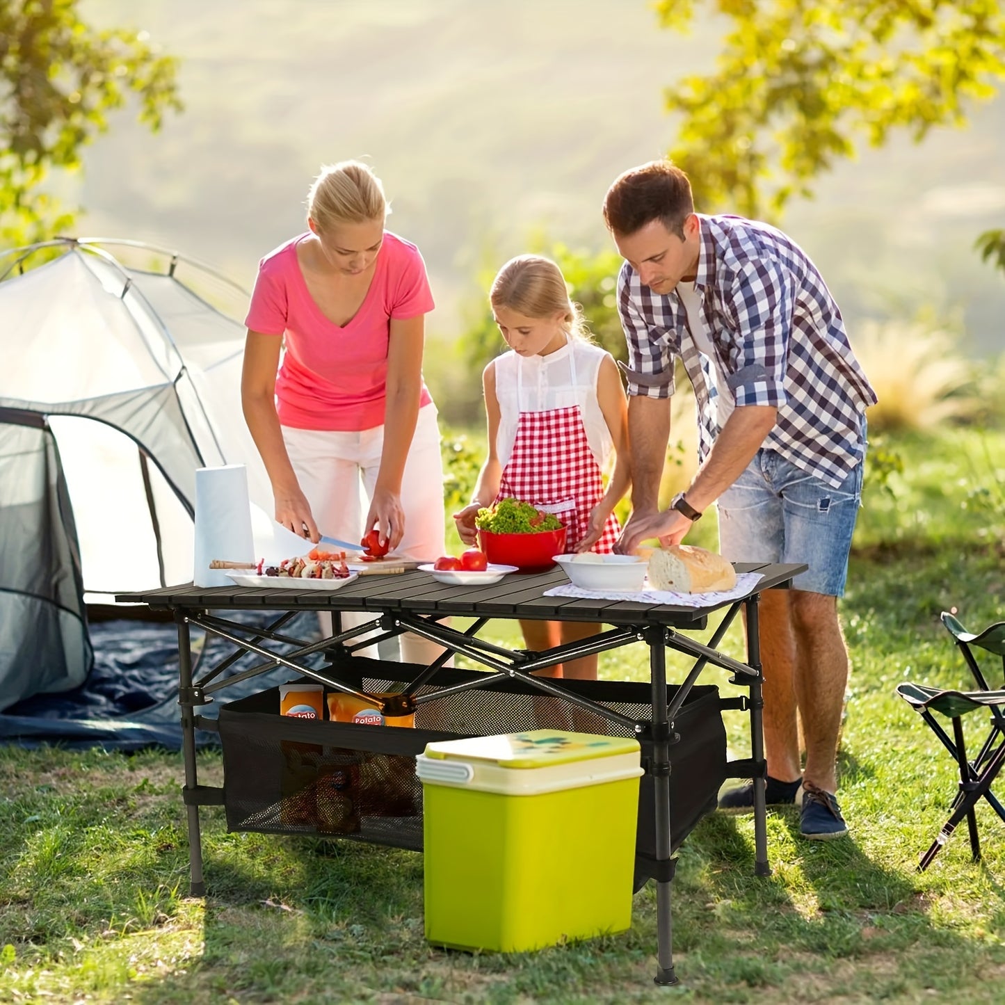 Folding Camping Table Portable Lightweight Aluminum Roll Up Picnic BBQ Desk with Carrying Bag Heavy Duty Outdoor Beach Backyard Party Patio