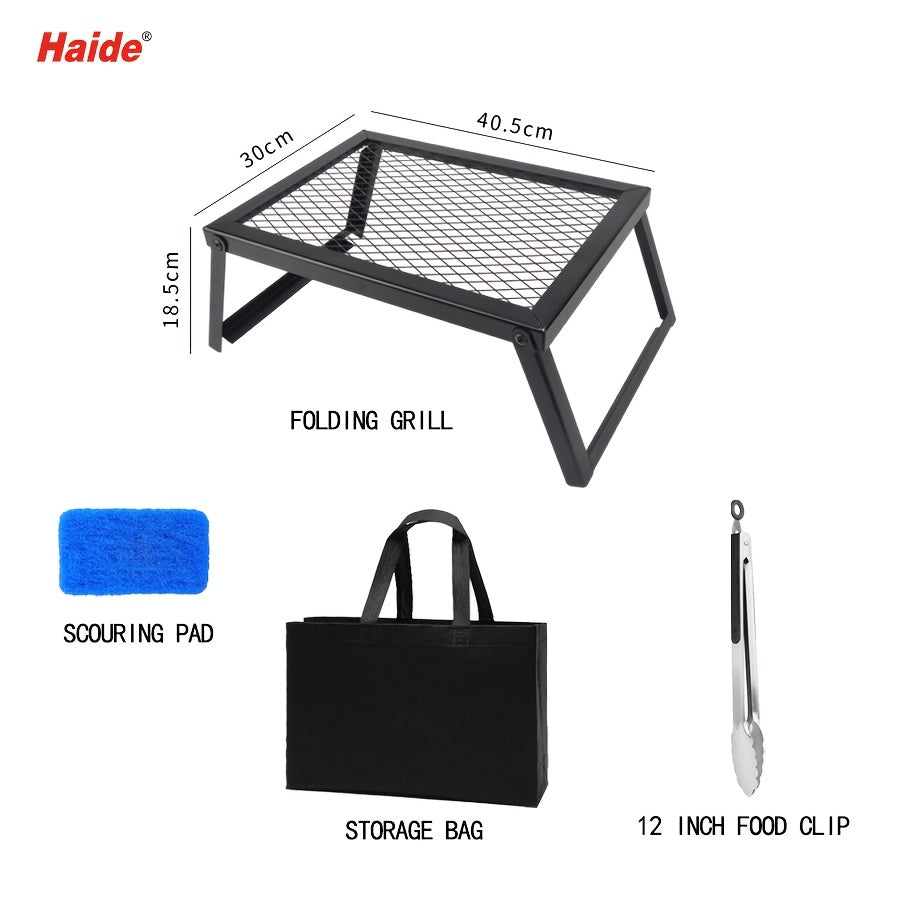 Heavy Duty Bonfire Grill and Firewood Rack with Kitchen Shelf Durable 2 Point 0 Thick Steel Ideal for Outdoor Camping Picnics RV Parties and Heating Includes Food Clips and Cleaning Cloth Men's Gift BBQ Grill