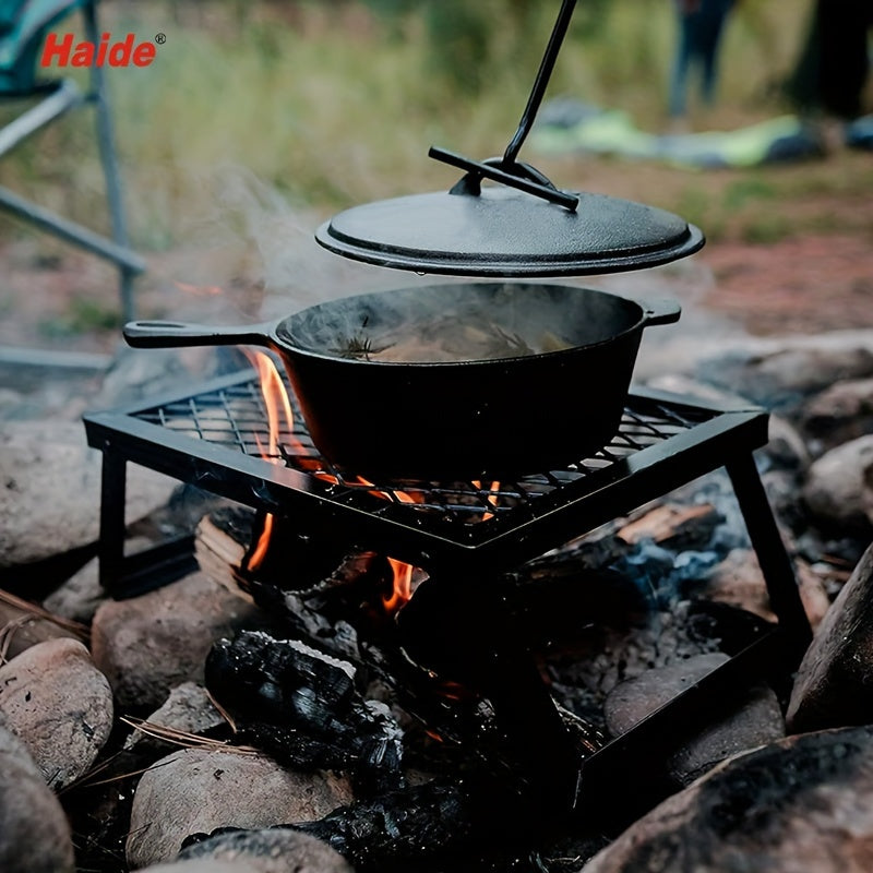 Heavy Duty Bonfire Grill and Firewood Rack with Kitchen Shelf Durable 2 Point 0 Thick Steel Ideal for Outdoor Camping Picnics RV Parties and Heating Includes Food Clips and Cleaning Cloth Men's Gift BBQ Grill