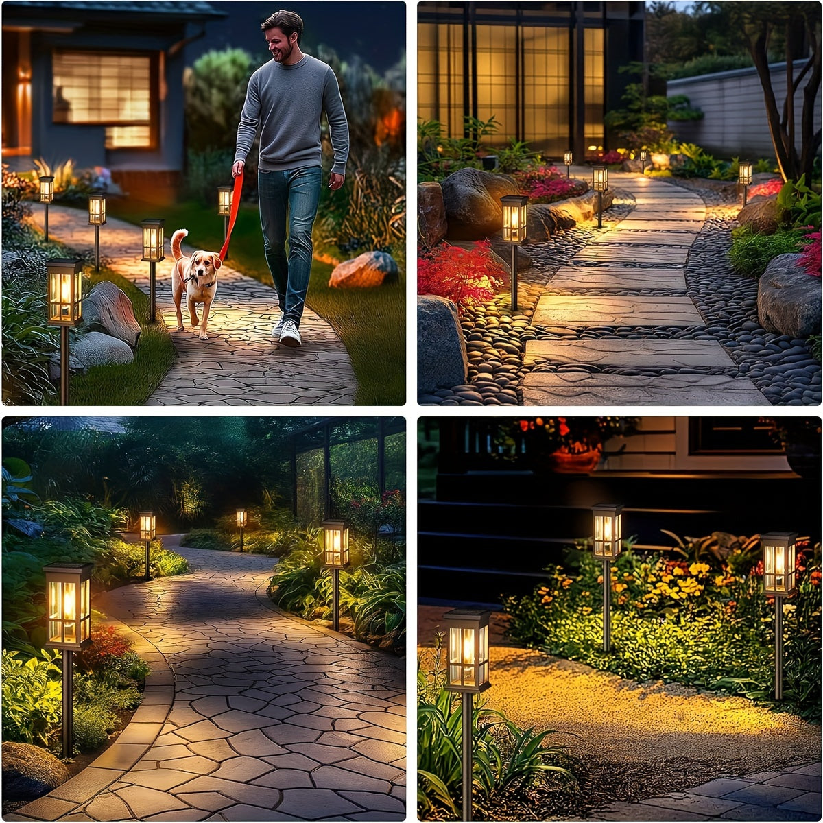 Upgraded Super Bright 2X Bigger Solar Lights Outdoor 8 Pack Double Layer IPX5 Waterproof Solar Garden Lights Auto On Off For Outside Yard Walkway Driveway