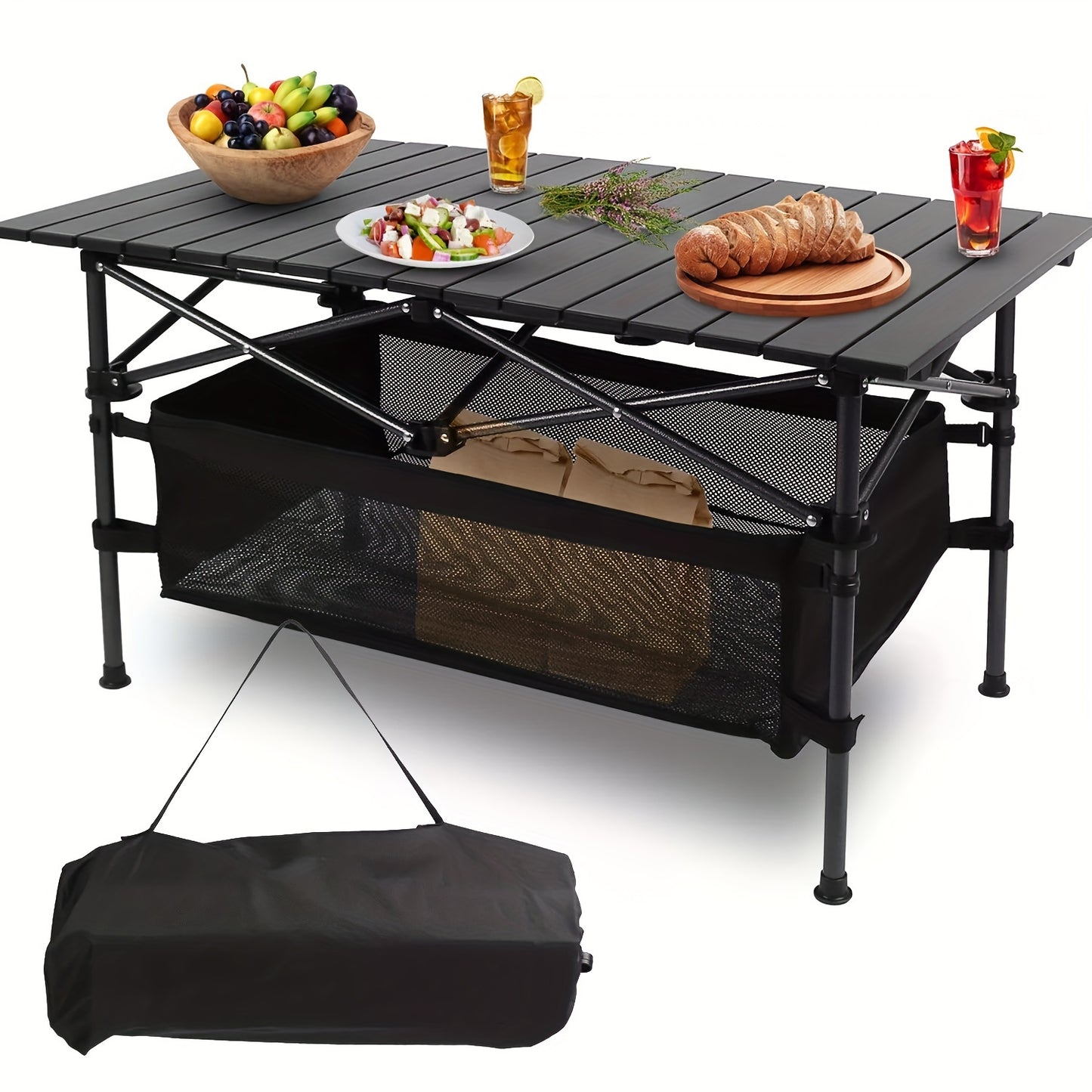Folding Camping Table Portable Lightweight Aluminum Roll Up Picnic BBQ Desk with Carrying Bag Heavy Duty Outdoor Beach Backyard Party Patio