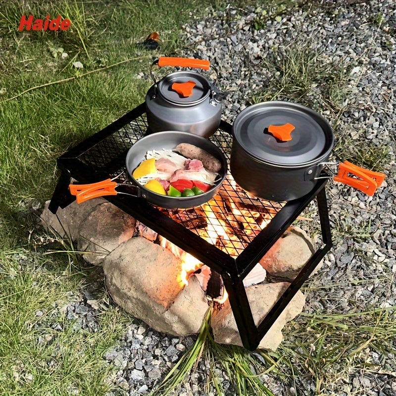 Heavy Duty Bonfire Grill and Firewood Rack with Kitchen Shelf Durable 2 Point 0 Thick Steel Ideal for Outdoor Camping Picnics RV Parties and Heating Includes Food Clips and Cleaning Cloth Men's Gift BBQ Grill