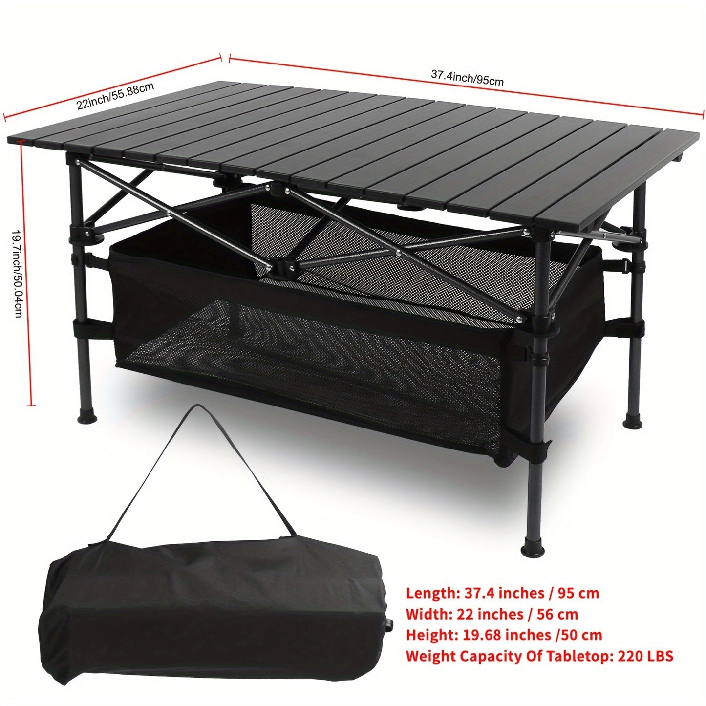 Folding Camping Table Portable Lightweight Aluminum Roll Up Picnic BBQ Desk with Carrying Bag Heavy Duty Outdoor Beach Backyard Party Patio