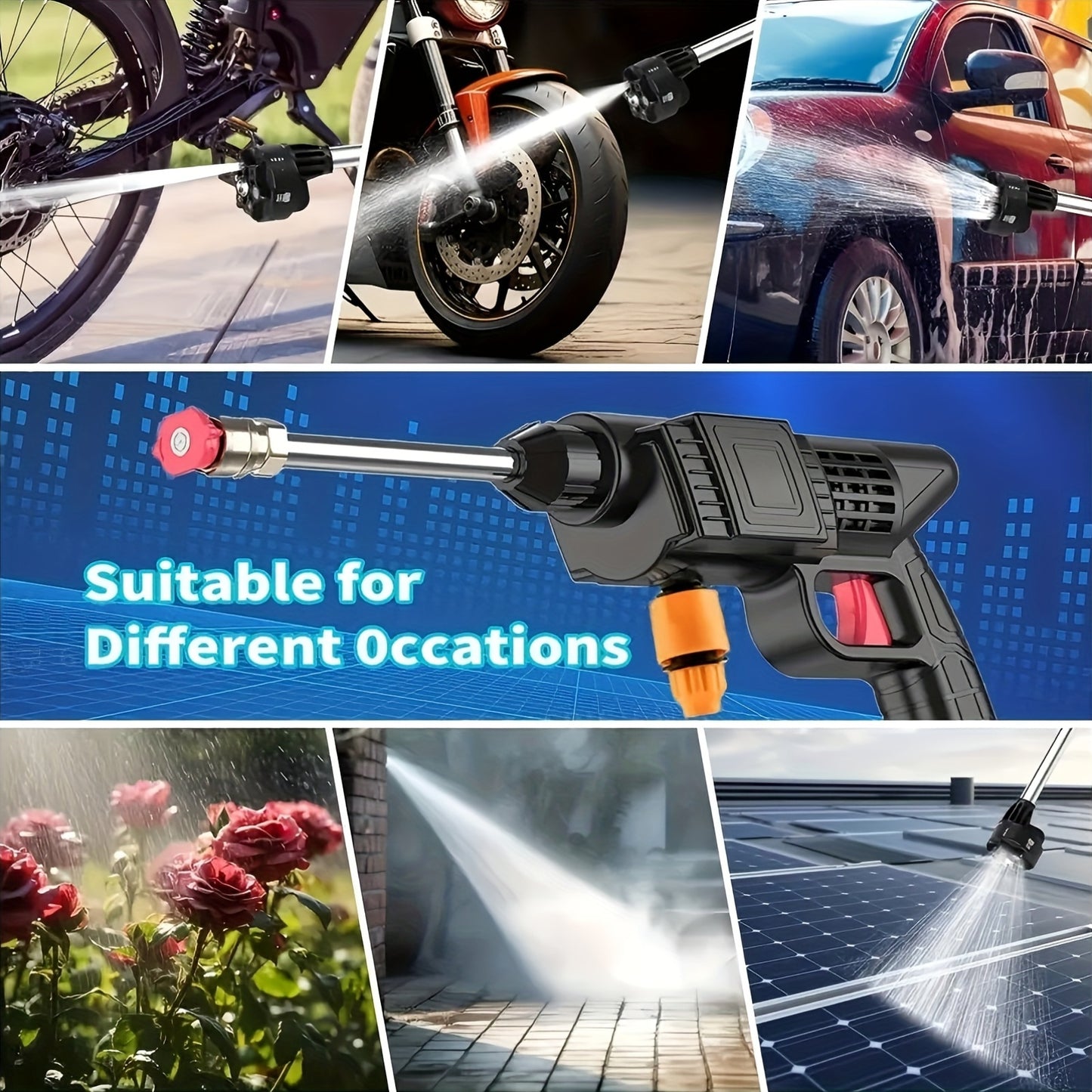 Portable Cordless Handheld High Pressure Car Wash Gun with Rechargeable Batteries and Stainless Steel Nozzle for Car Detailing Floor Cleaning Fencing Plants and More
