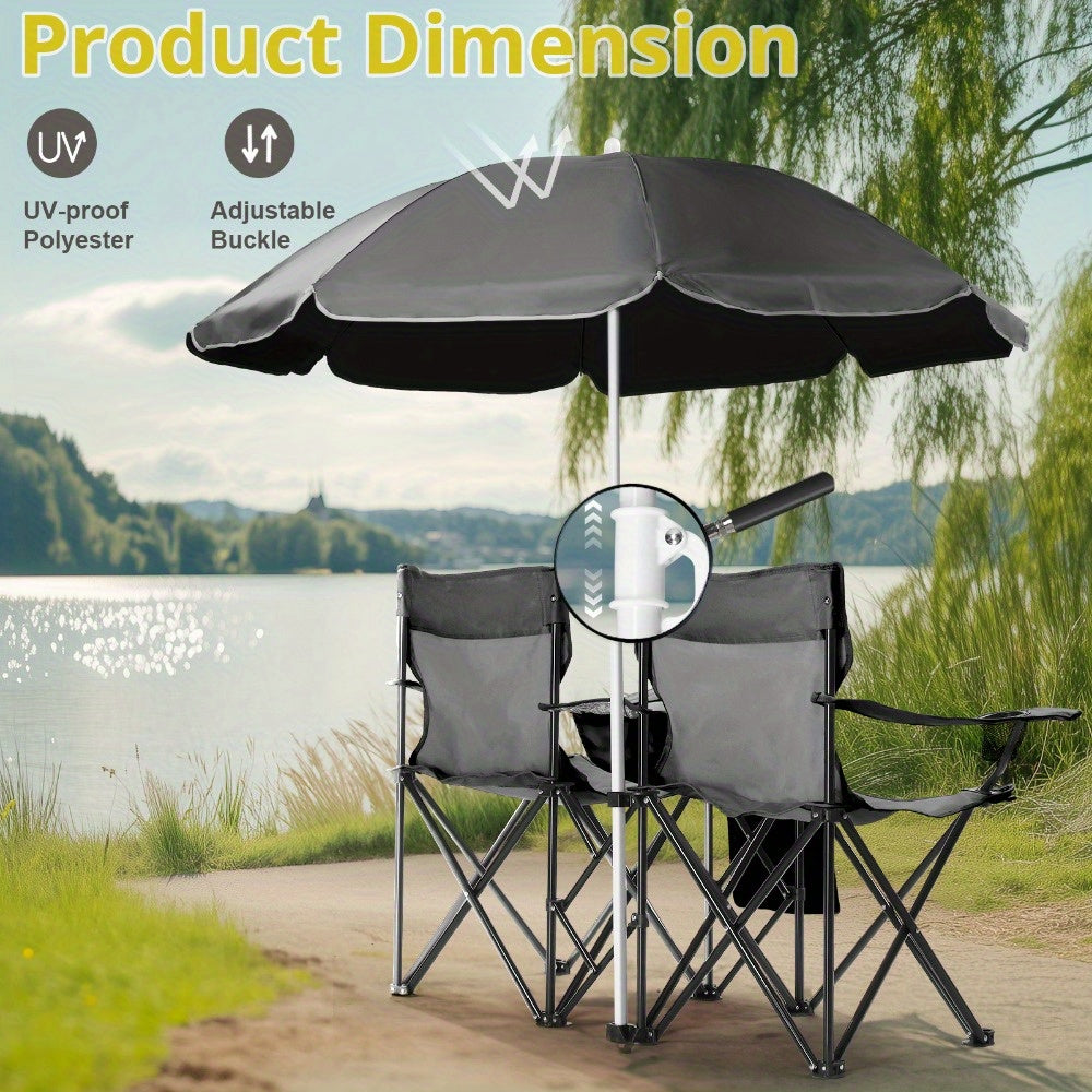 Folding Fishing Chair with Built In Umbrella Durable Oxford Fabric 18739LB Capacity Red Gray Coconut Tree Design Black Pineapple Pattern Ideal for Outdoor Patio Beach and Fishing Includes Carrying Bag