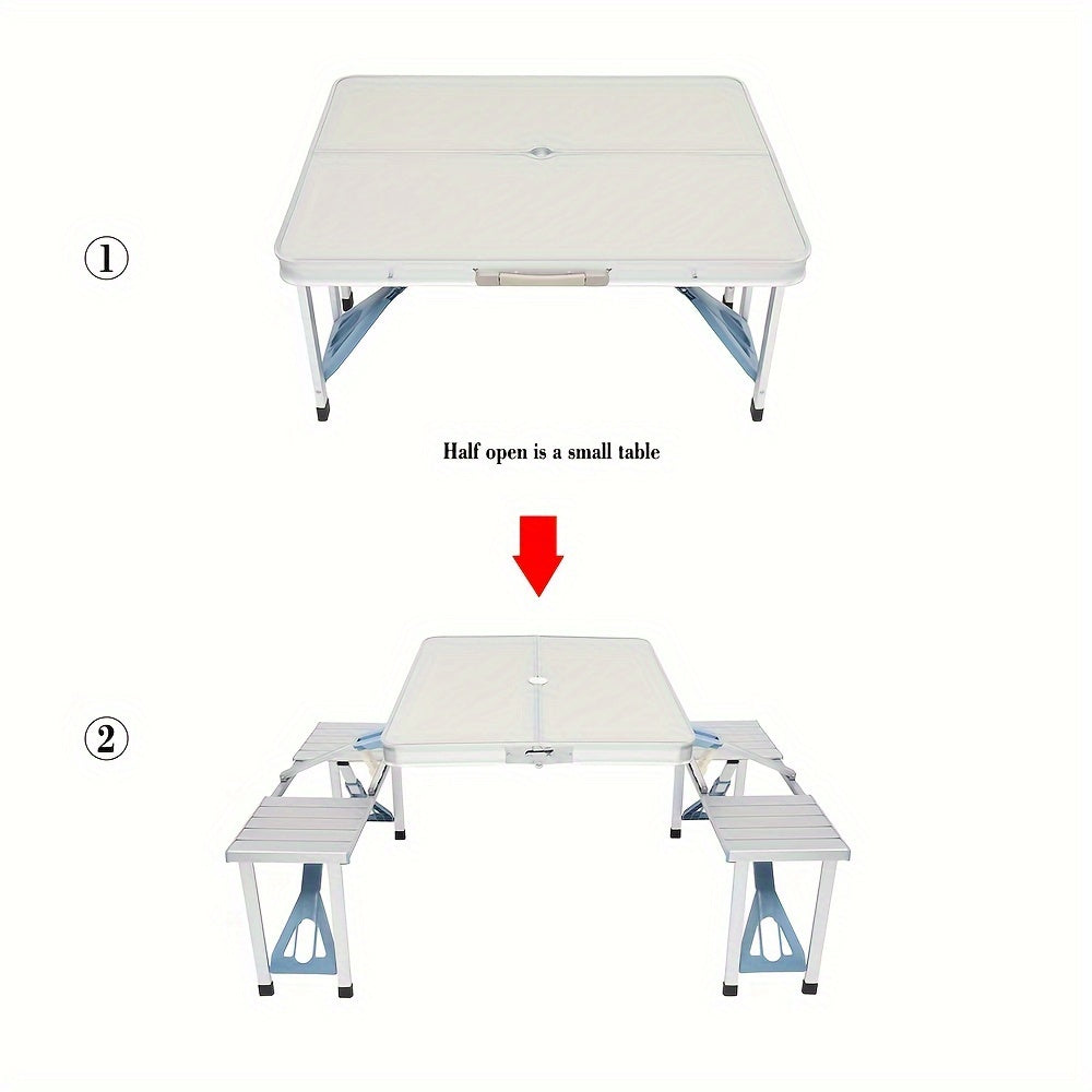 Blue Plastic Silvery Aluminum Alloy Camping Integrated Table And Chair 53.35 x 32.68 x 25.79 Inch 110.23 LB